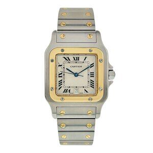 Cartier Santos Galbee Gold & Steel Off White Dial Quartz Unisex Watch 187901